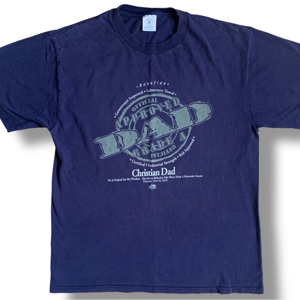 VTG Living Epistles T-Shirt Sz L Official Christian Dad Blue Short Sleeve Y2K SS